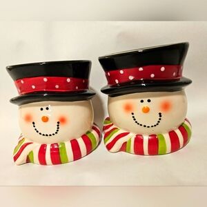 Set of 2 Snowman candle holders